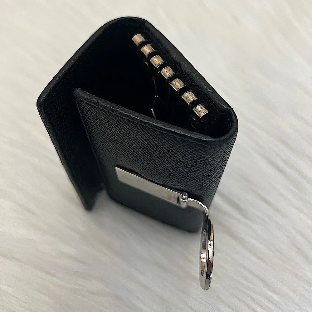 BVLGARI - BLACK SILVER TEXTURED LEATHER COMPACT KEY HOLDER CASE WALLET